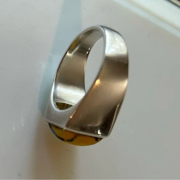 925 Sterling Silver Yellow Turquoise Ring - Picture 5 of 8